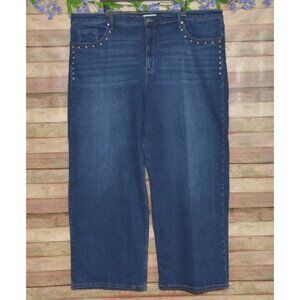 Nine West Wide Leg Jeans Dark Wash Decorative Studs High Rise Stretch 24W